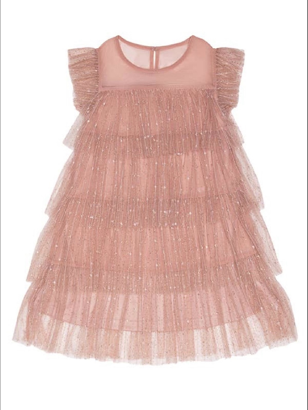 Girls Sparkle Tiered Tulle Dress - Blush Pink